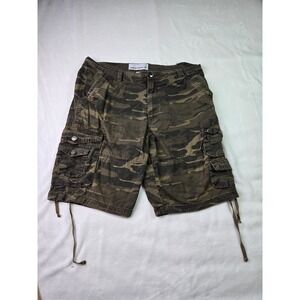 Paperdenim&cloth Mens Camo Cargo Shorts Size 34 Green Brown Cotton DM9ZE Utility